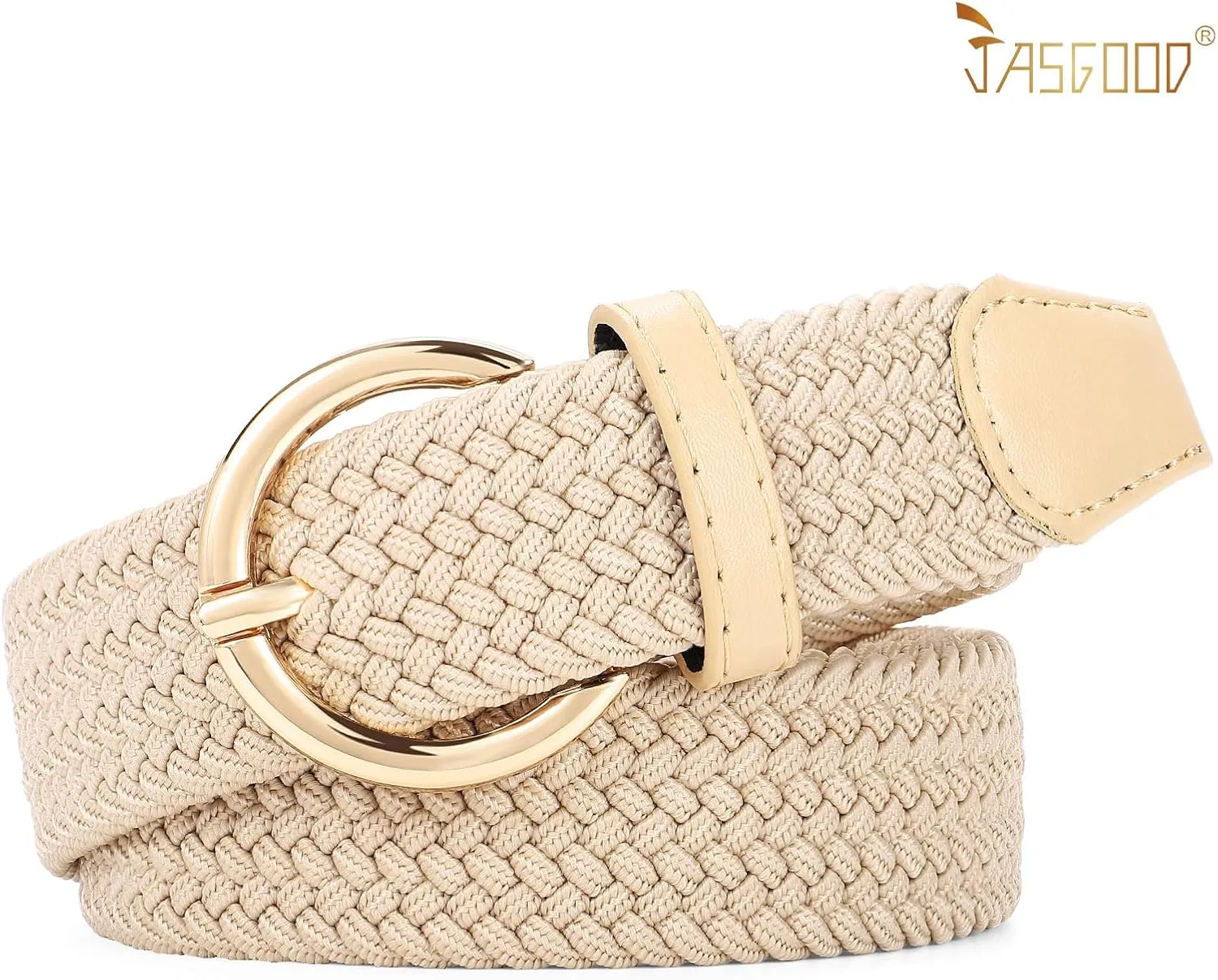 JASGOOD Women Braided Woven Elastic Stretch Belt Canvas Casual Belt for Jeans Pants