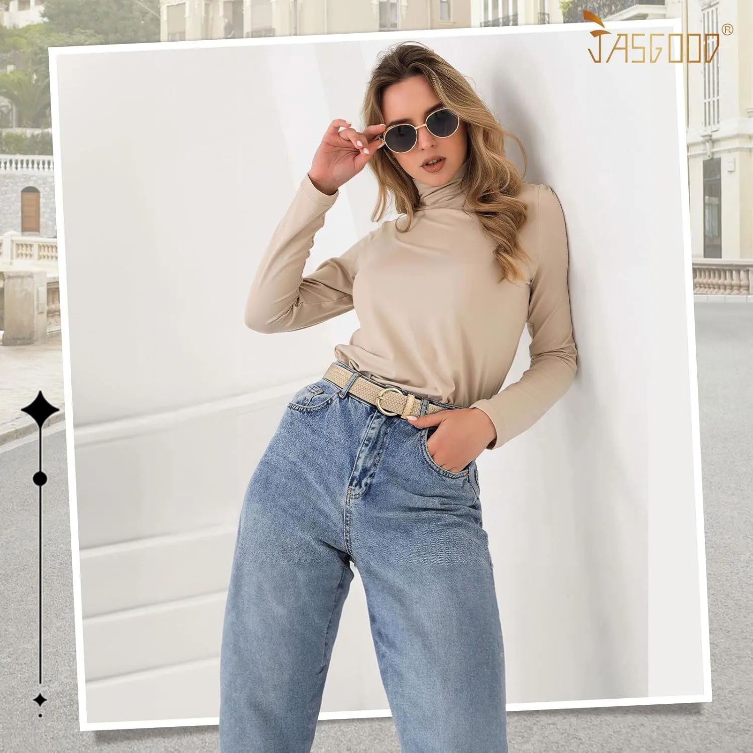 JASGOOD Women Braided Woven Elastic Stretch Belt Canvas Casual Belt for Jeans Pants