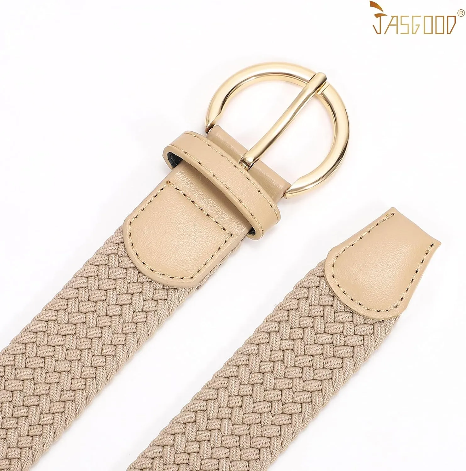 JASGOOD Women Braided Woven Elastic Stretch Belt Canvas Casual Belt for Jeans Pants