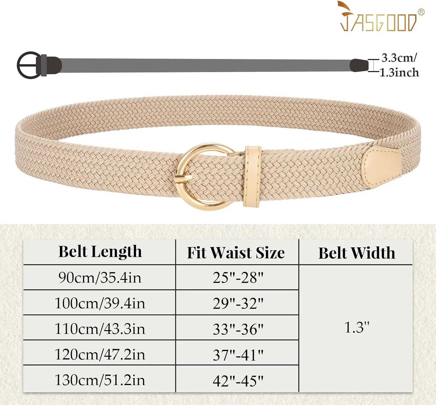 JASGOOD Women Braided Woven Elastic Stretch Belt Canvas Casual Belt for Jeans Pants