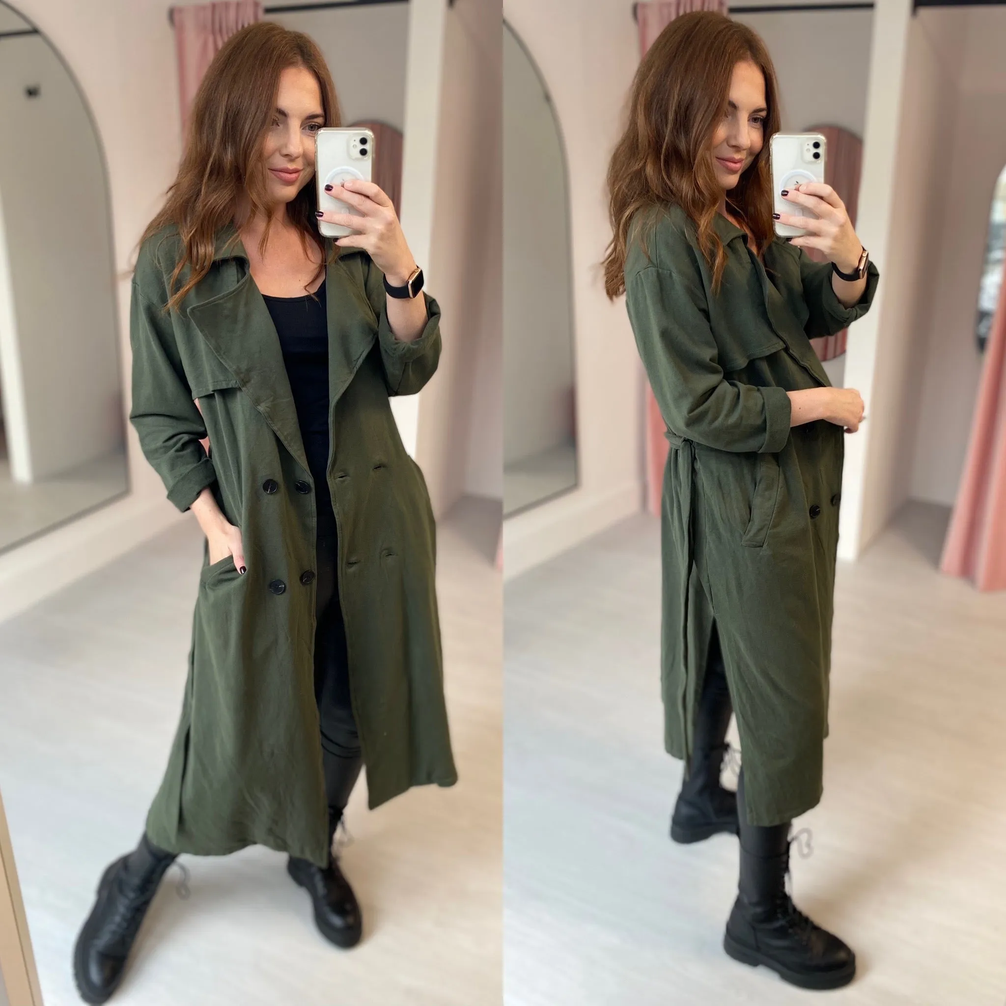 Jersey Trench Coat - Khaki