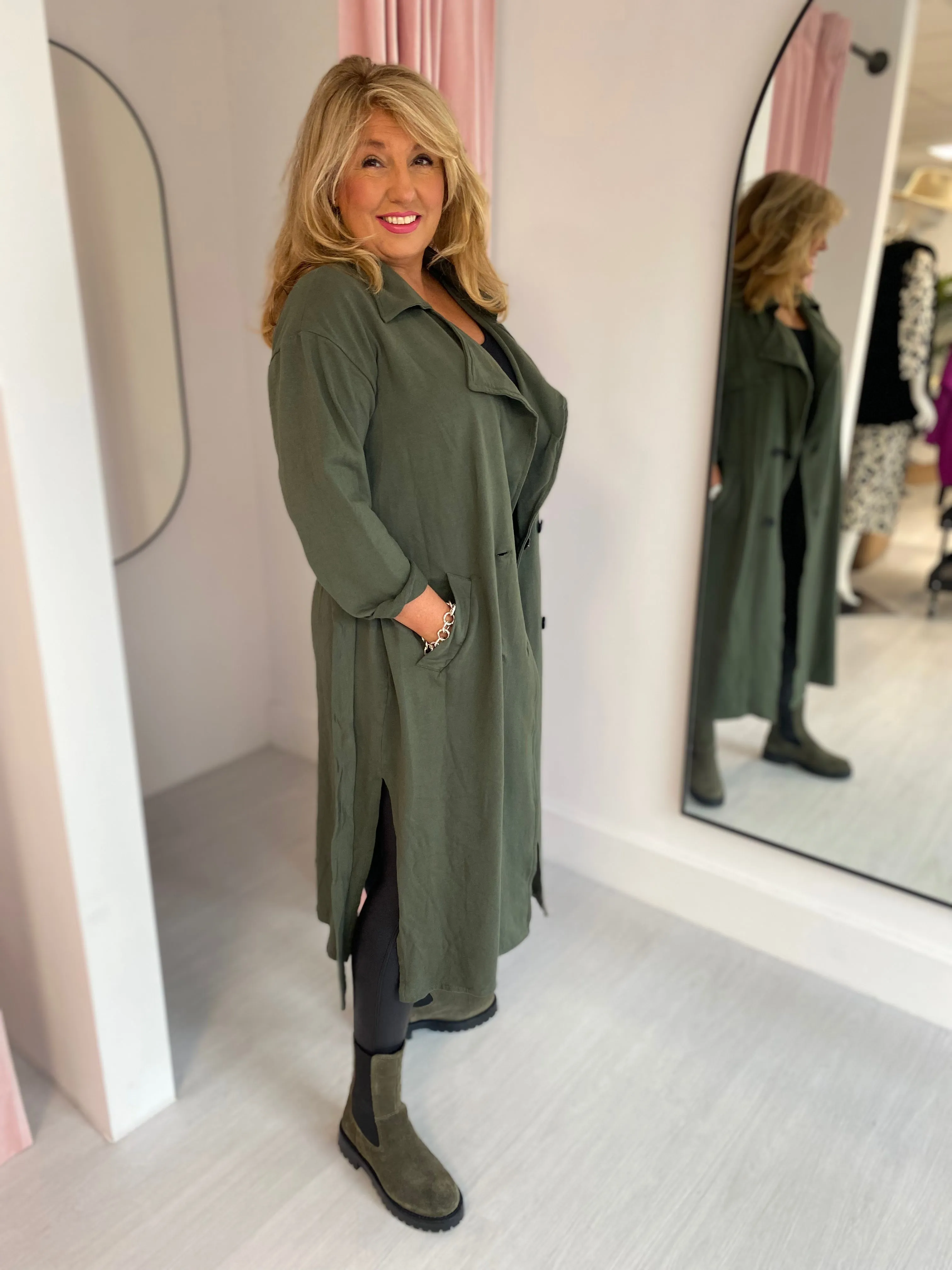 Jersey Trench Coat - Khaki