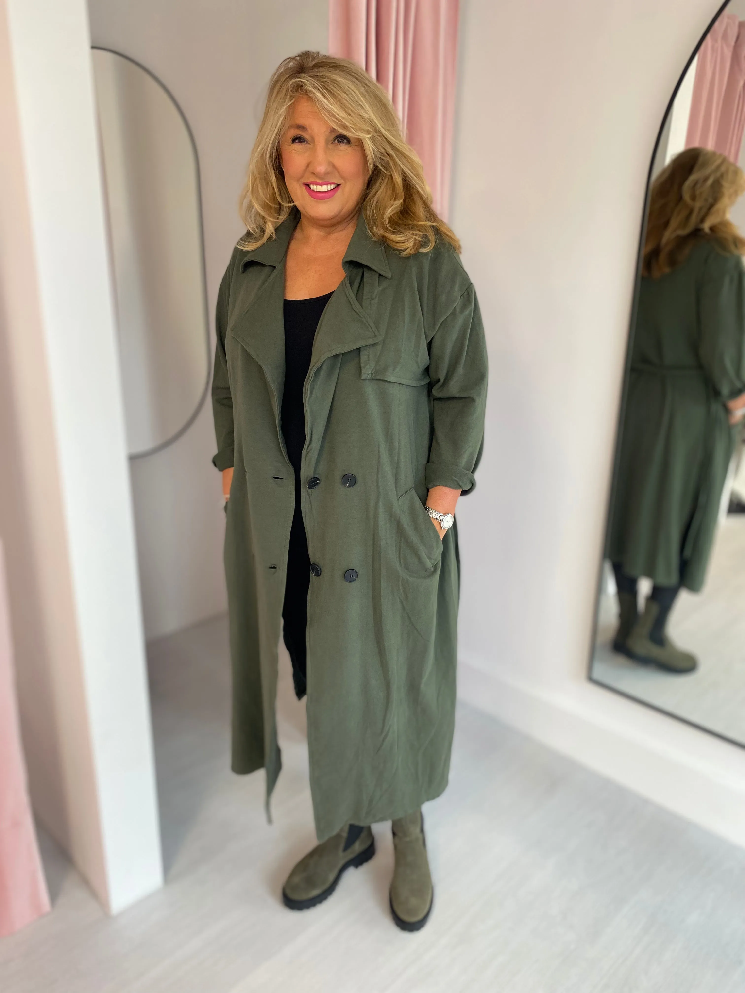 Jersey Trench Coat - Khaki