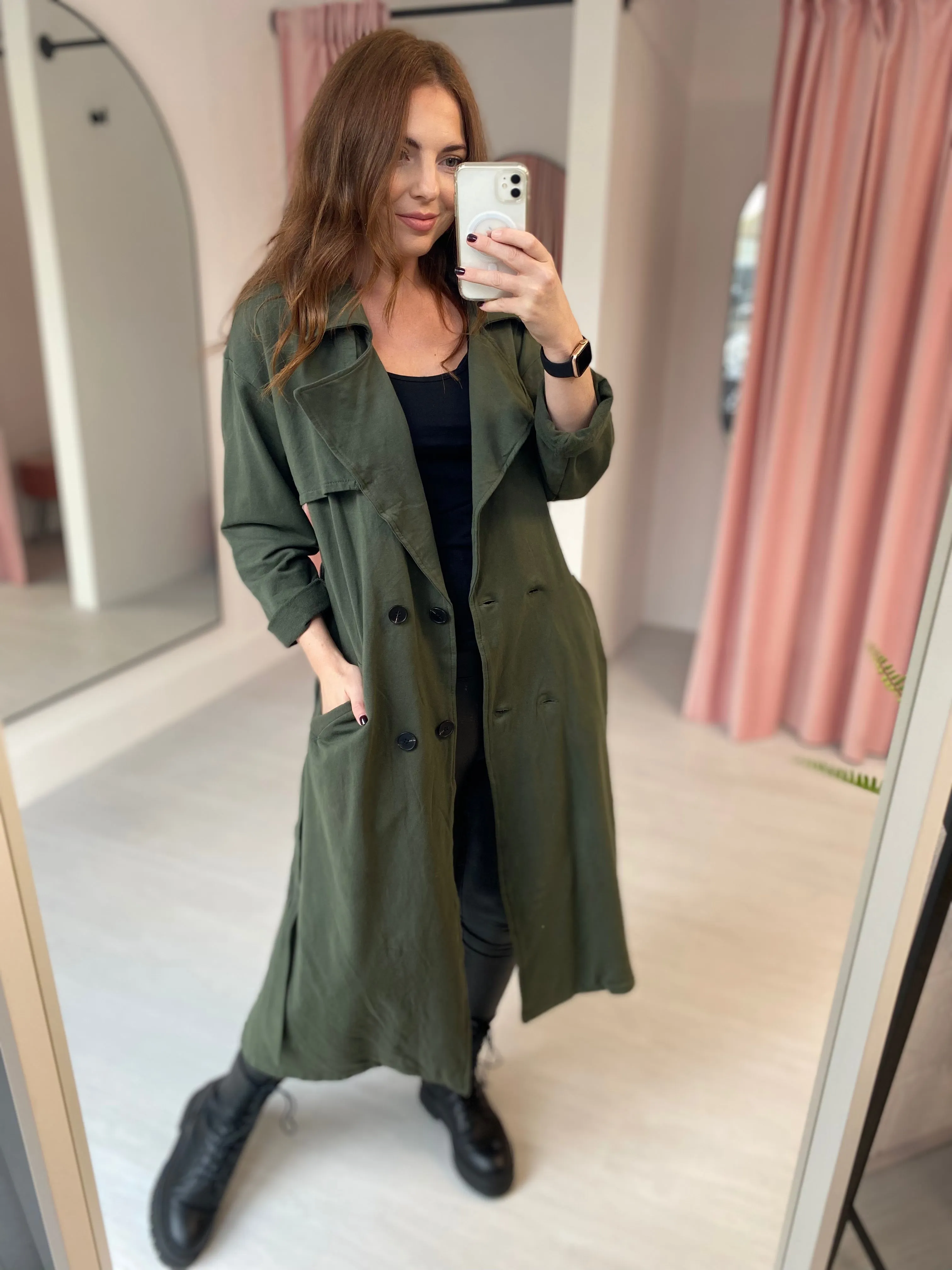 Jersey Trench Coat - Khaki