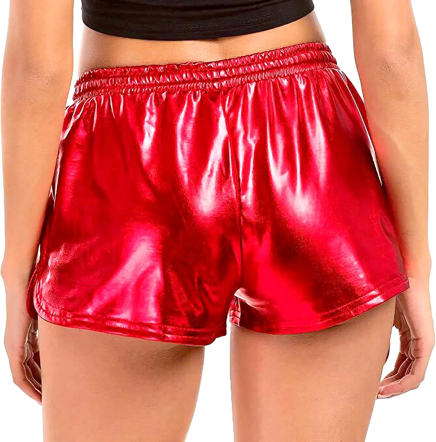 JINKAIJIA Women's Metallic Shiny Shorts Sparkly Rave Hot Outfit Elastic Sport Short Pants Dance Attire Performance Clothing