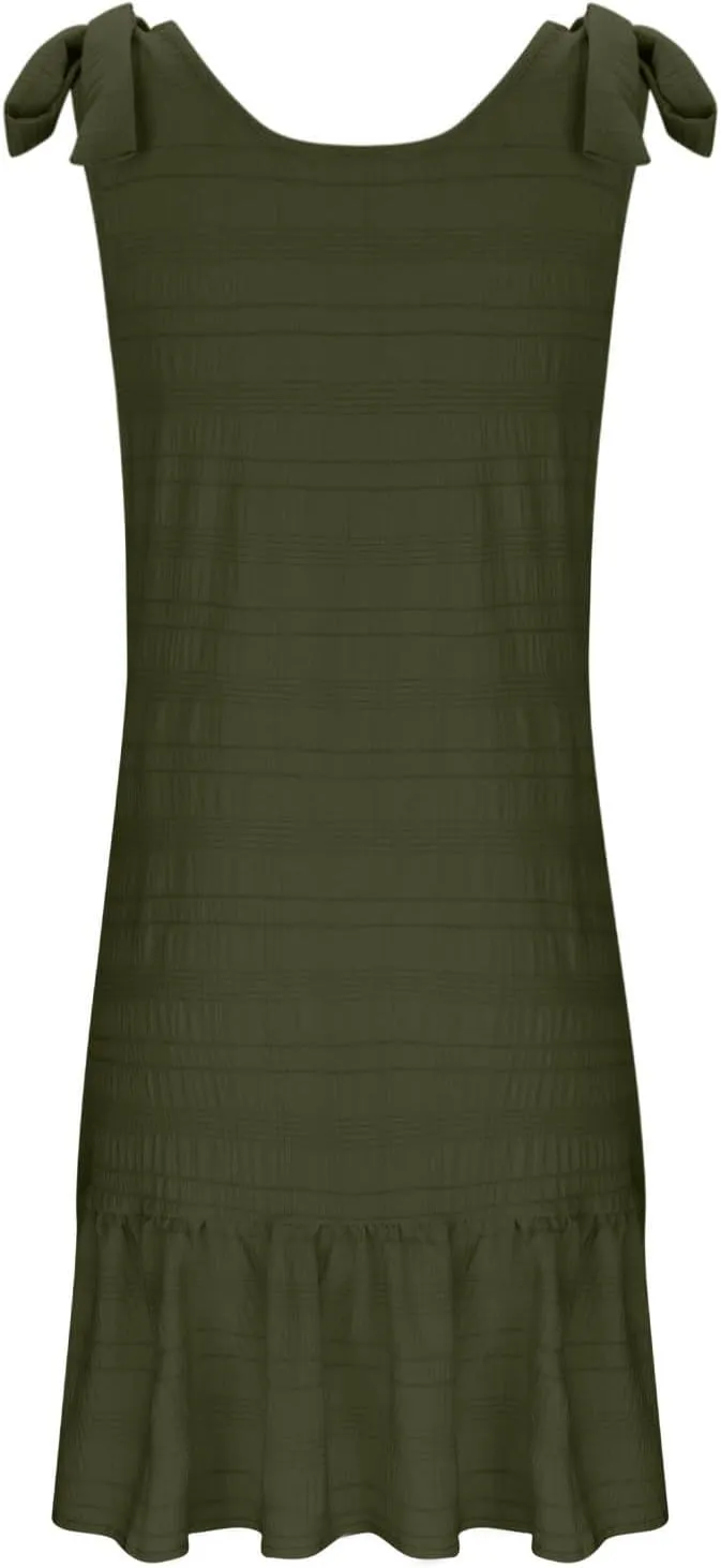 JOAU Women Plus Size Summer V Neck Sleeveless Tie Strap Button Ruffle Hem Boho Sundress Casual Flowy A-Line Mini Tank Dress
