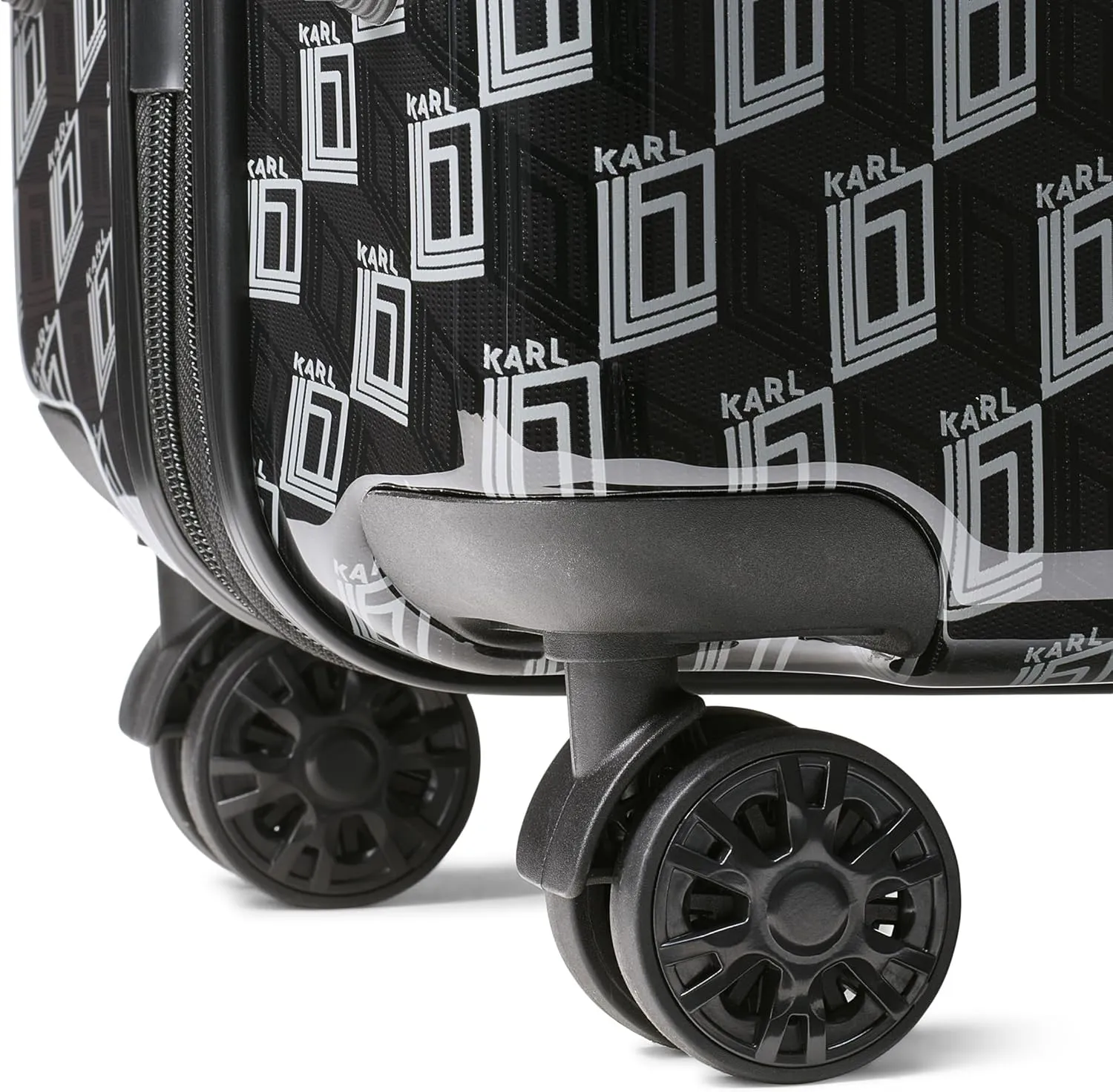 Karl Lagerfeld Paris Bon Voyage Karl and Choupette Hardside Suitcase, Black/Grey, Medium