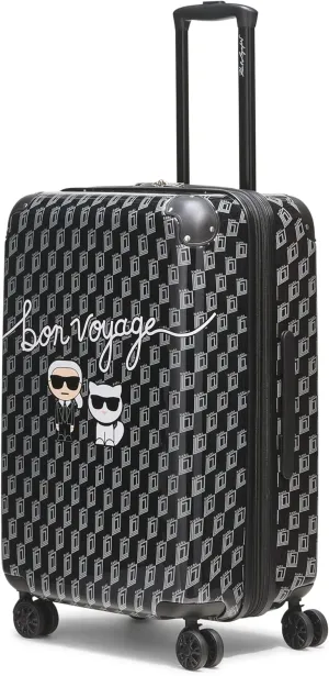 Karl Lagerfeld Paris Bon Voyage Karl and Choupette Hardside Suitcase, Black/Grey, Medium