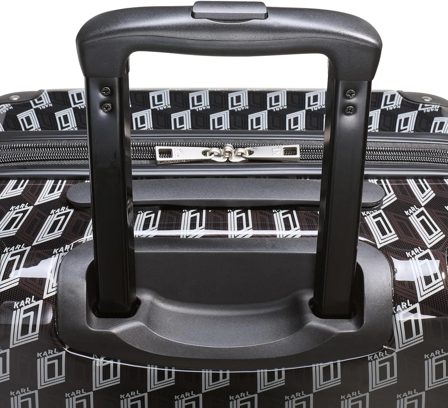Karl Lagerfeld Paris Bon Voyage Karl and Choupette Hardside Suitcase, Black/Grey, Medium
