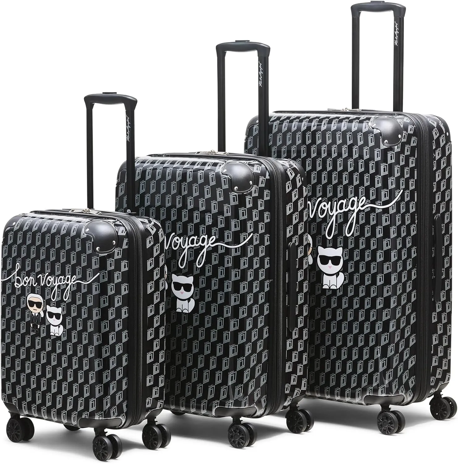 Karl Lagerfeld Paris Bon Voyage Karl and Choupette Hardside Suitcase, Black/Grey, Medium