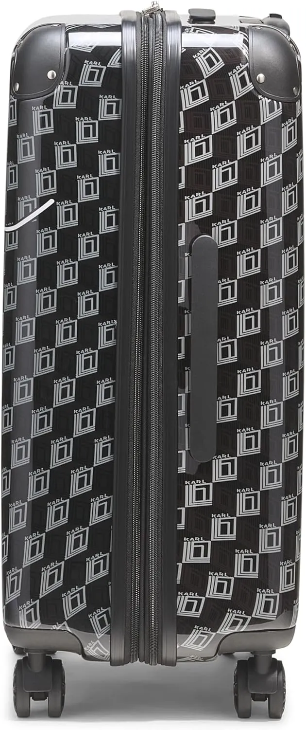 Karl Lagerfeld Paris Bon Voyage Karl and Choupette Hardside Suitcase, Black/Grey, Medium
