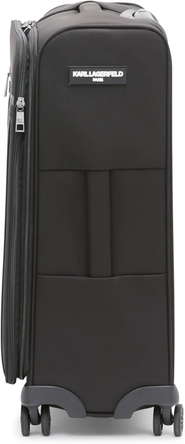 Karl Lagerfeld Paris Women's Medium Upright Spinner Logo Check in Suitcase, Black, 25 Inch