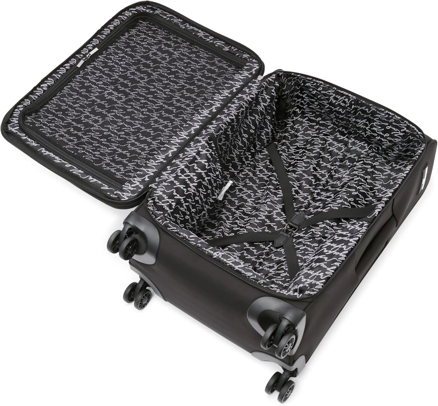 Karl Lagerfeld Paris Women's Medium Upright Spinner Logo Check in Suitcase, Black, 25 Inch