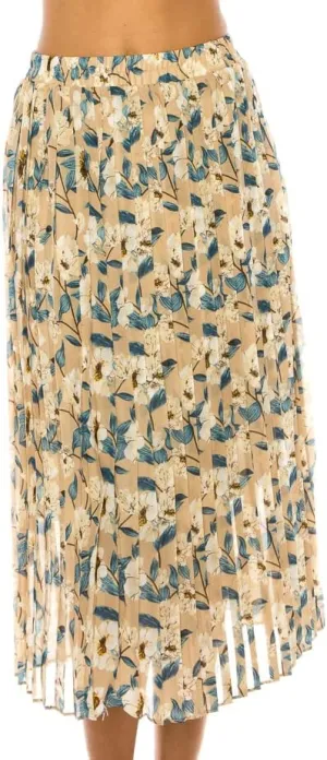 LA12ST Women Pleated A-Line High Waist Swing Flare Midi Skirt