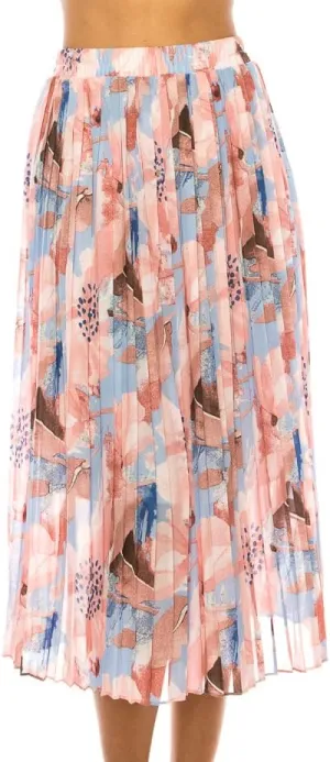 LA12ST Women Pleated A-Line High Waist Swing Flare Midi Skirt
