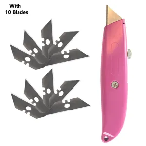 Ladies Utility Knife with 10 Blades Heavy Duty Box Cutter Quick Blade Change Set