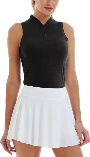 LastFor1 Women's Golf Polo Sleeveless Shirt Zip-Up UPF 50  UV Protection Athletic Tops Slim Fit Quick Dry Lightweight