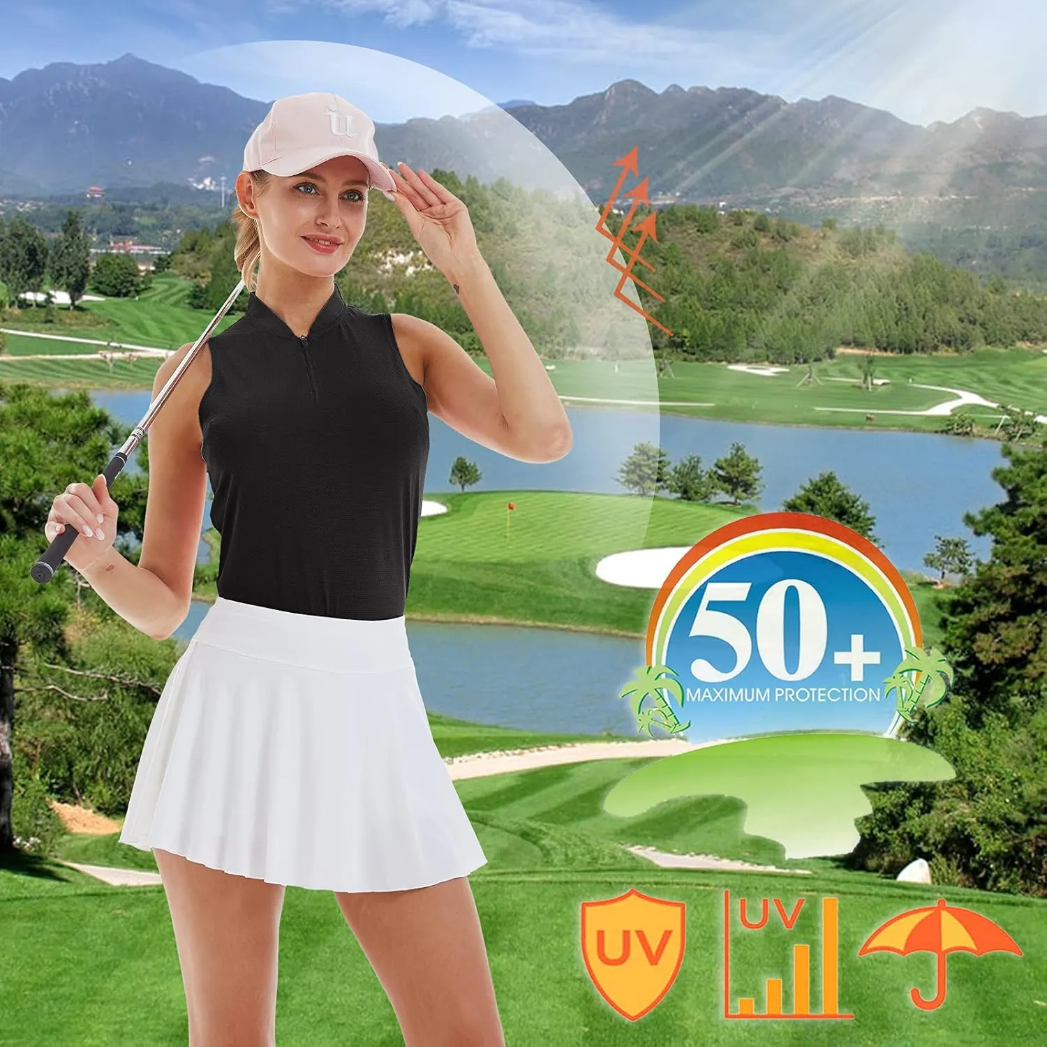 LastFor1 Women's Golf Polo Sleeveless Shirt Zip-Up UPF 50  UV Protection Athletic Tops Slim Fit Quick Dry Lightweight