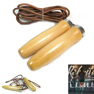 Leather Jump Rope Exercise Heavy Duty Skipping Fitness Wooden Handle 9Ft Aerobic