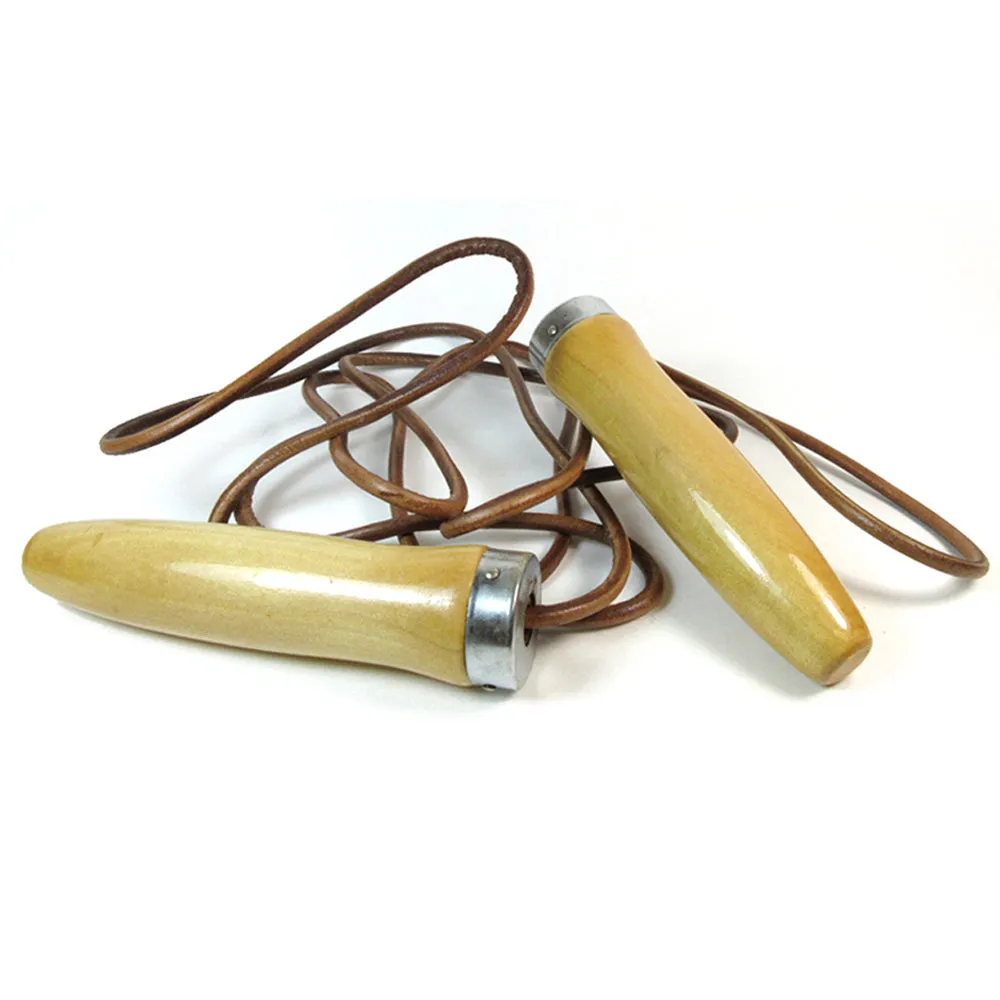 Leather Jump Rope Exercise Heavy Duty Skipping Fitness Wooden Handle 9Ft Aerobic