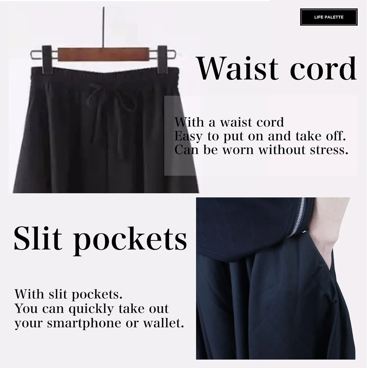 Life Palette Japanese Style Samurai Hakama Harem Pants Men Women Yoga Ninja Pants Black