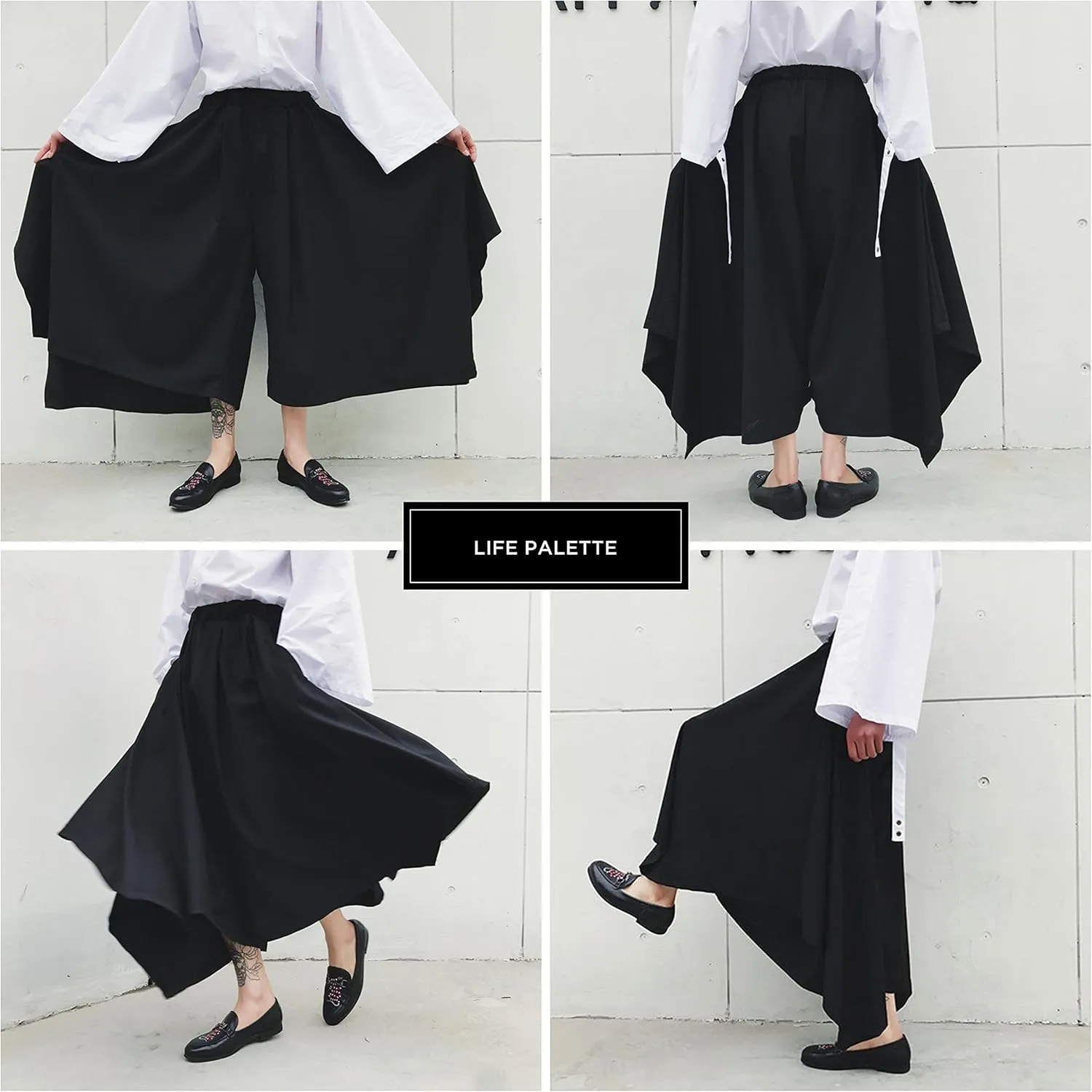 Life Palette Japanese Style Samurai Hakama Harem Pants Men Women Yoga Ninja Pants Black