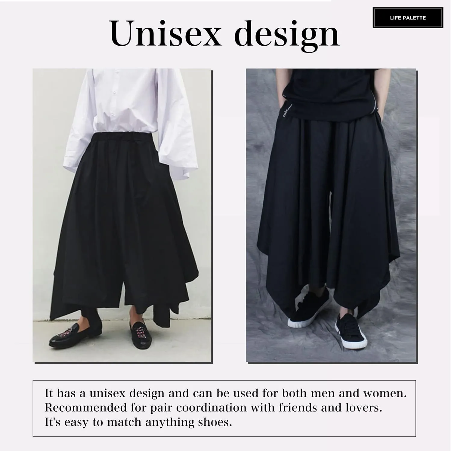 Life Palette Japanese Style Samurai Hakama Harem Pants Men Women Yoga Ninja Pants Black