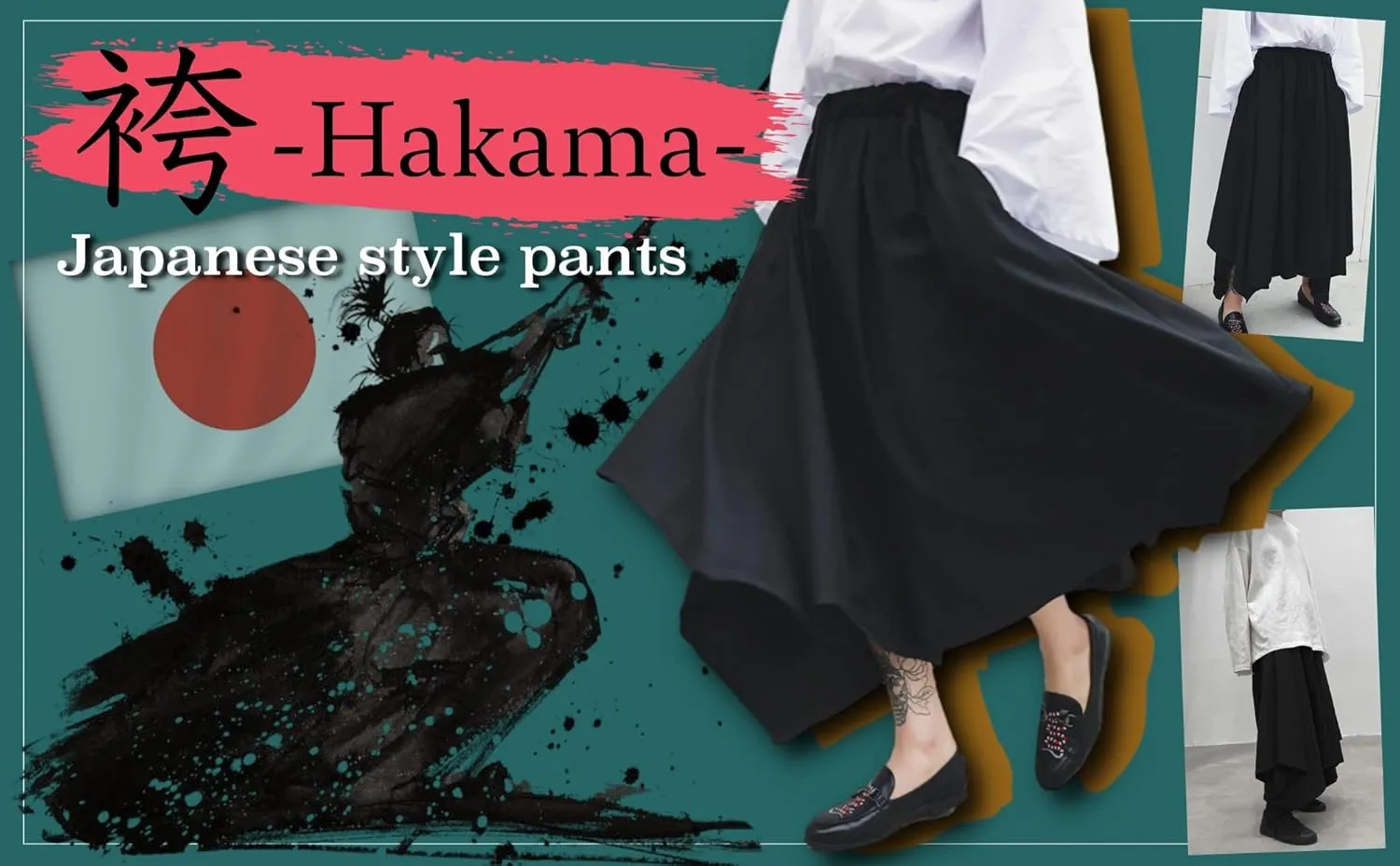 Life Palette Japanese Style Samurai Hakama Harem Pants Men Women Yoga Ninja Pants Black