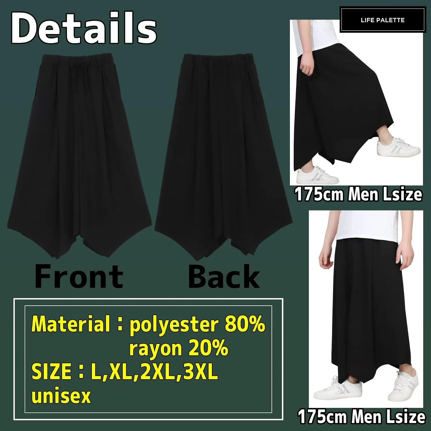 Life Palette Japanese Style Samurai Hakama Harem Pants Men Women Yoga Ninja Pants Black