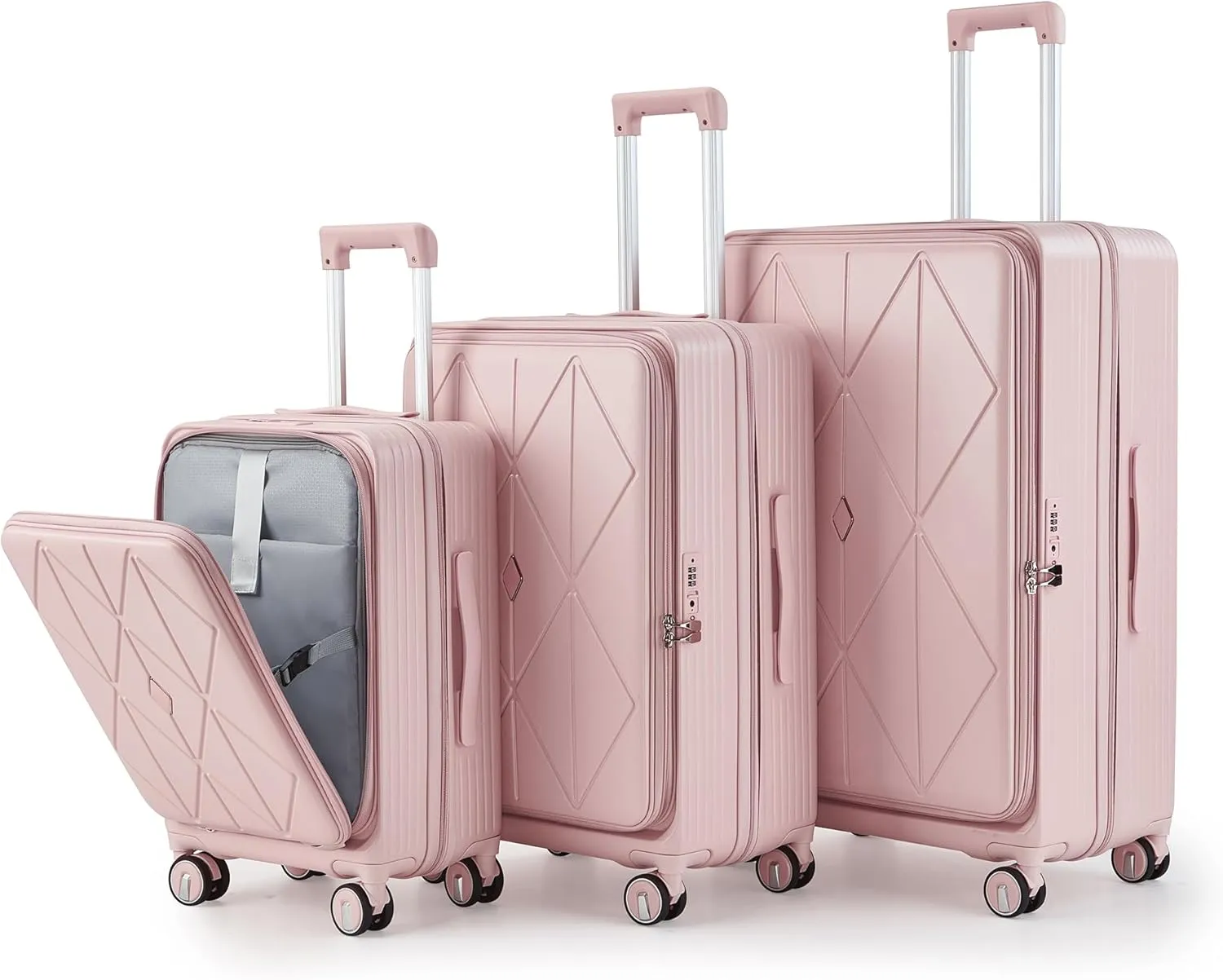 Lightweight Expandable 3-Piece Luggage Set with Front Laptop Compartment, Spinner Wheels, Pink