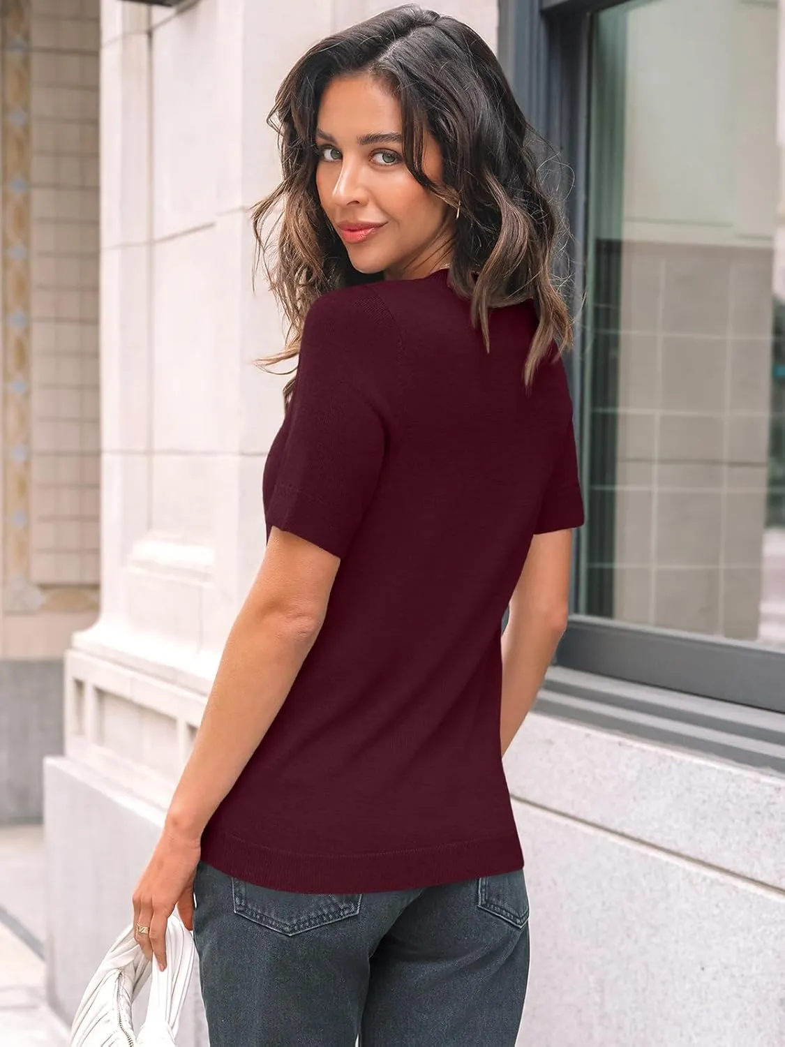 LILLUSORY Spring Sweater Short Sleeve Shirts for Women Work Tops Business Casual Summer Dressy Outfits Professional Clothes