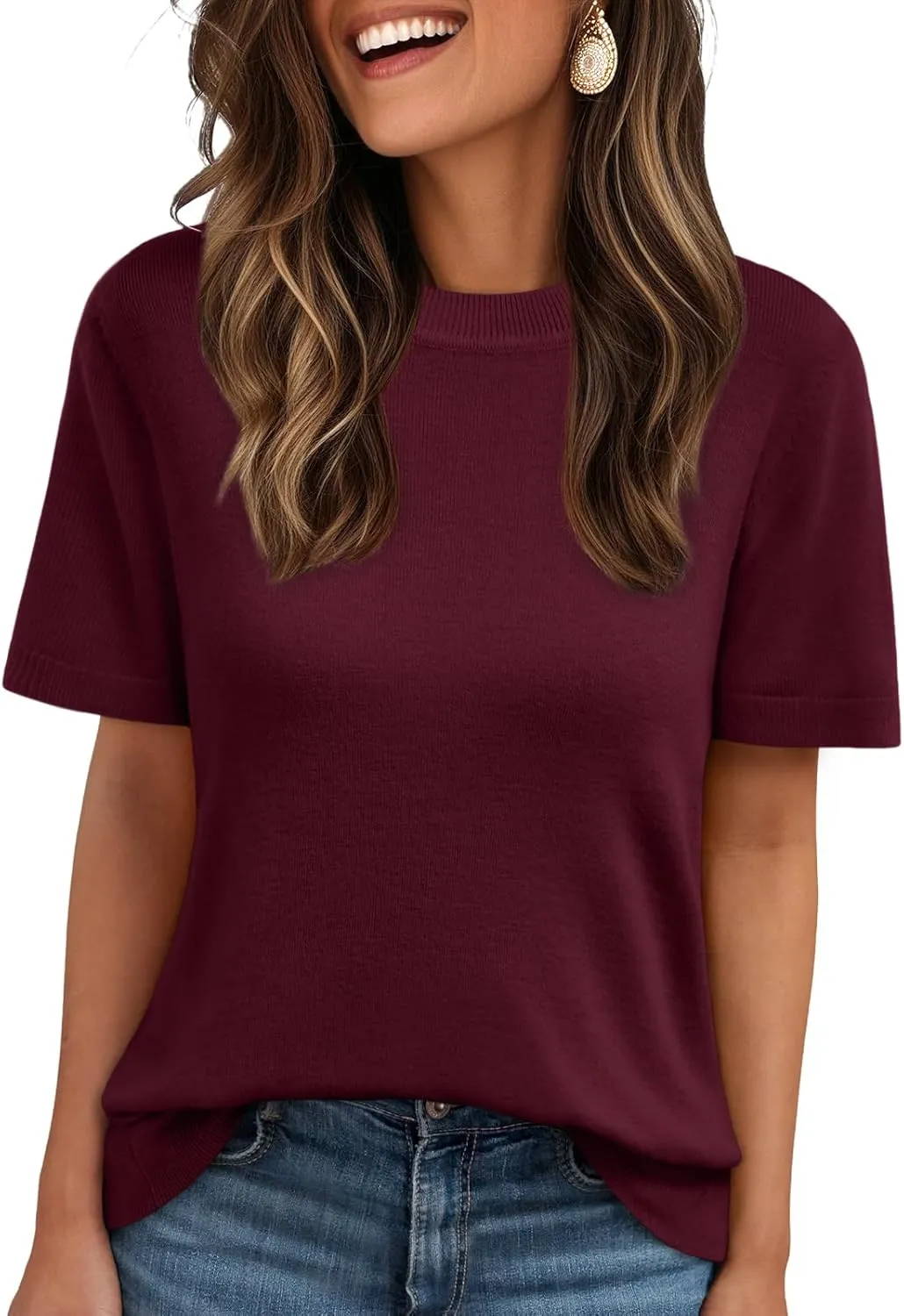 LILLUSORY Spring Sweater Short Sleeve Shirts for Women Work Tops Business Casual Summer Dressy Outfits Professional Clothes