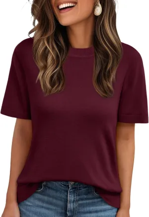 LILLUSORY Spring Sweater Short Sleeve Shirts for Women Work Tops Business Casual Summer Dressy Outfits Professional Clothes
