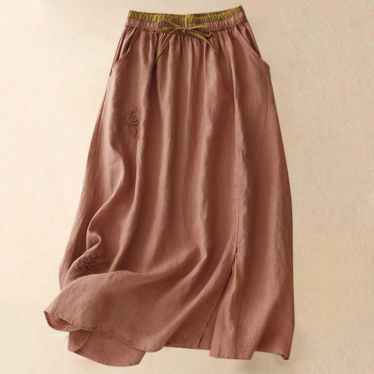 Linen Maxi Skirt, Women's Summer Bohemian Long Skirt, Cotton Elastic Waist Band Maxi Skirt Beach Party Holiday Skirt