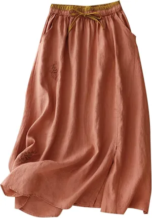 Linen Maxi Skirt, Women's Summer Bohemian Long Skirt, Cotton Elastic Waist Band Maxi Skirt Beach Party Holiday Skirt
