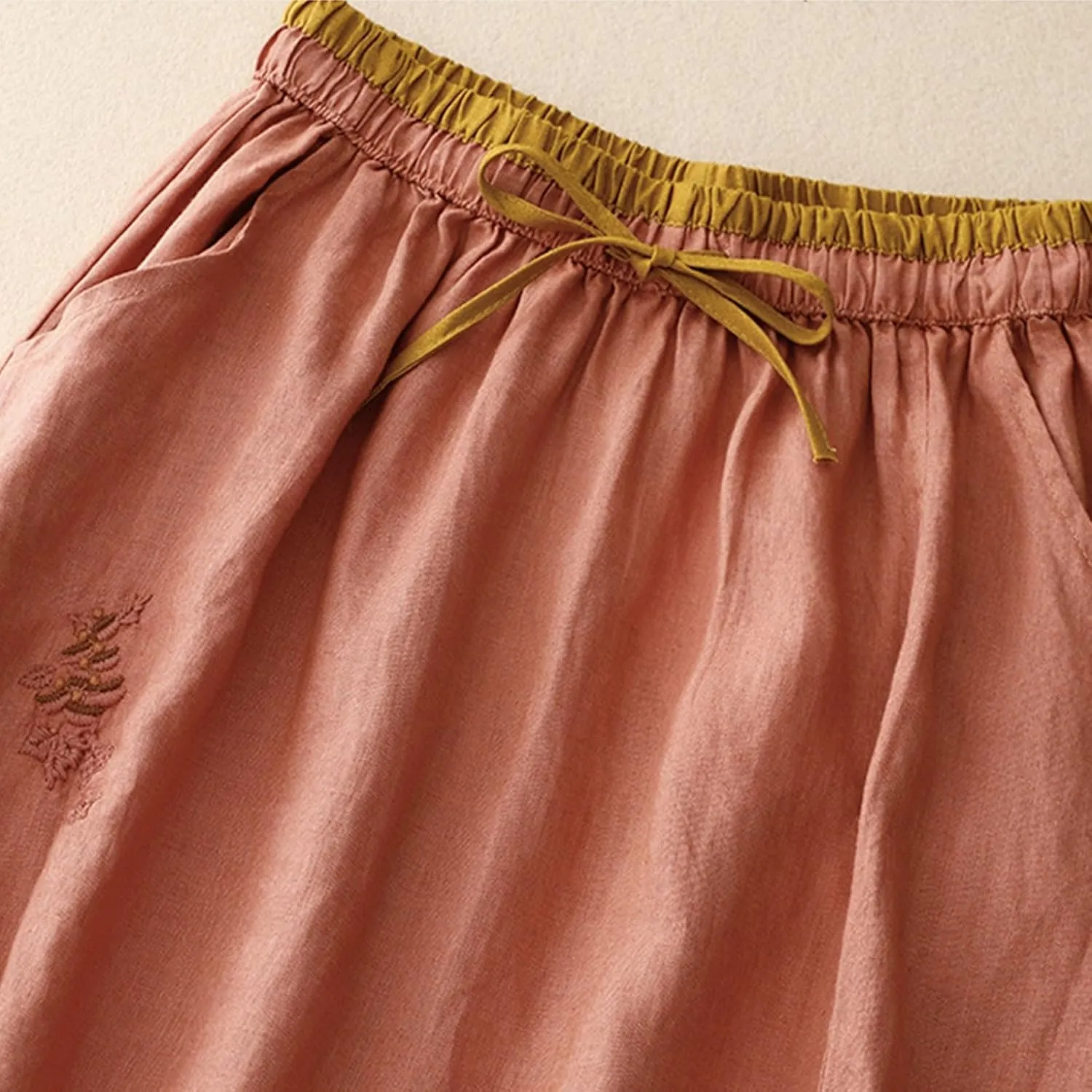 Linen Maxi Skirt, Women's Summer Bohemian Long Skirt, Cotton Elastic Waist Band Maxi Skirt Beach Party Holiday Skirt