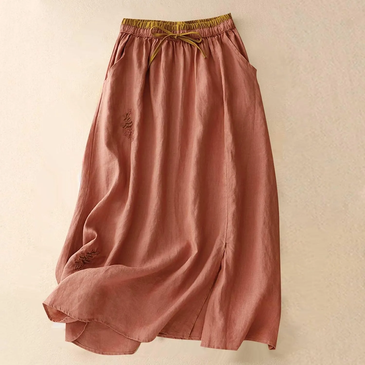 Linen Maxi Skirt, Women's Summer Bohemian Long Skirt, Cotton Elastic Waist Band Maxi Skirt Beach Party Holiday Skirt