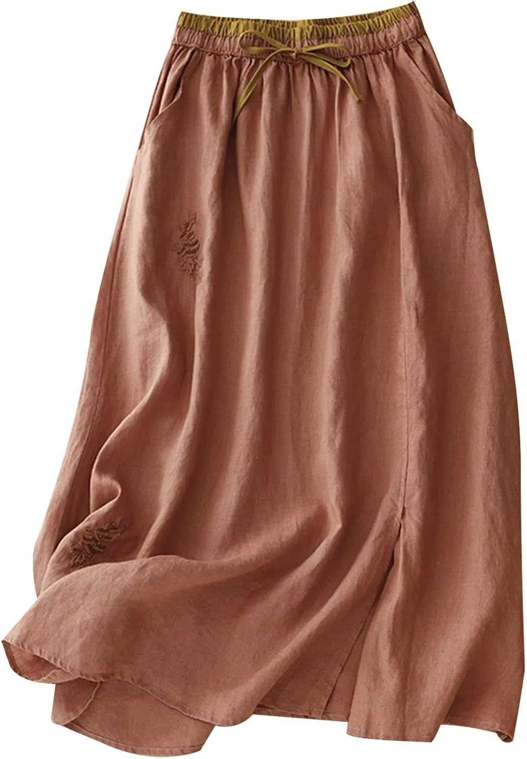 Linen Maxi Skirt, Women's Summer Bohemian Long Skirt, Cotton Elastic Waist Band Maxi Skirt Beach Party Holiday Skirt