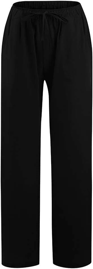 Linen Wide Leg Pants for Women Trendy Casual Drawstring High Waist Pant Loose Lightweight Long Palazzo Trousers