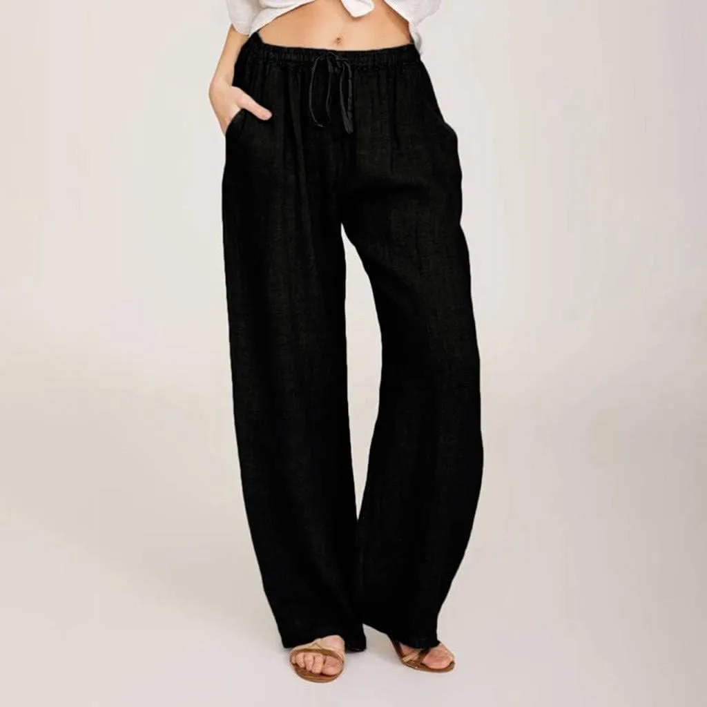 Linen Wide Leg Pants for Women Trendy Casual Drawstring High Waist Pant Loose Lightweight Long Palazzo Trousers