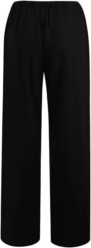 Linen Wide Leg Pants for Women Trendy Casual Drawstring High Waist Pant Loose Lightweight Long Palazzo Trousers