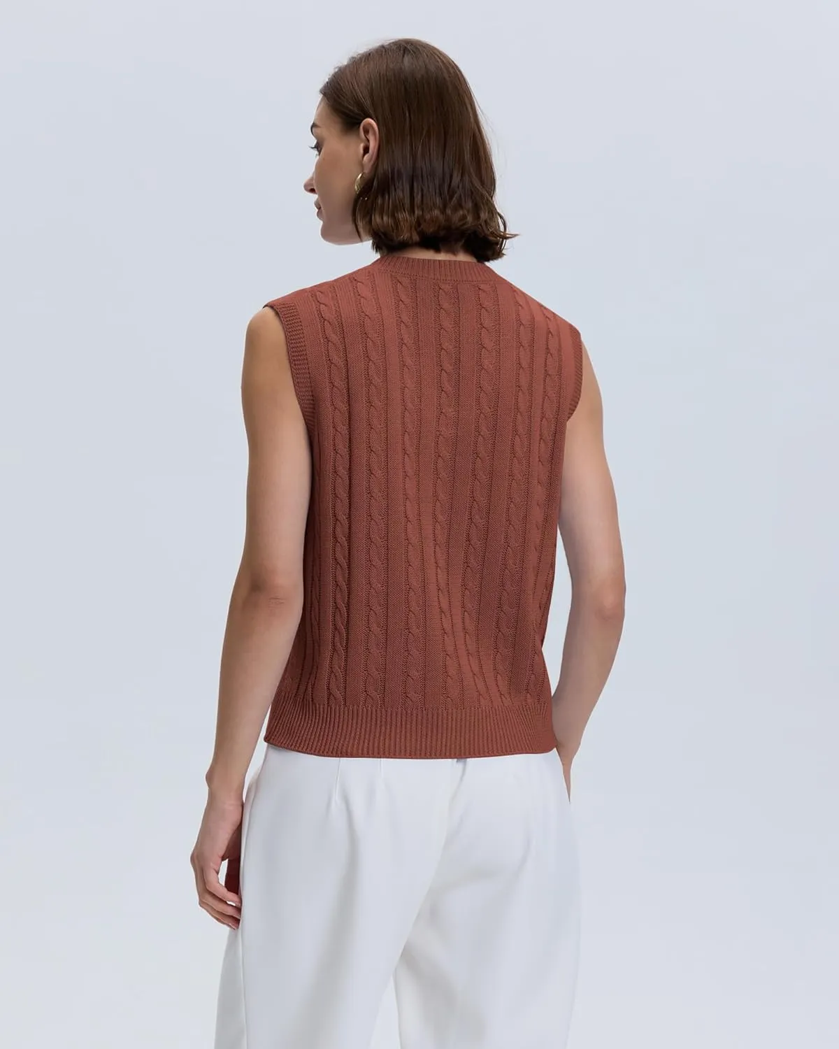Locachy Women's Vintage Loose V Neck Sleeveless Cable Knit Preppy Style Pullover Sweater Vest