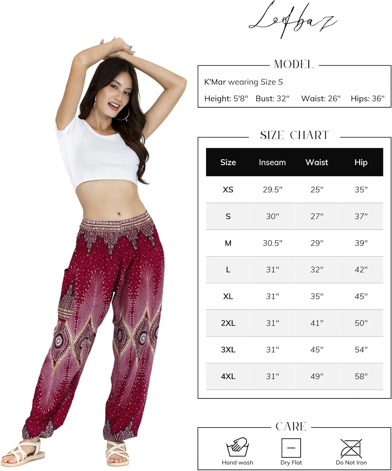 LOFBAZ Harem Yoga Pants for Women S-4XL Hippie Boho PJs Lounge Beach Print Plus