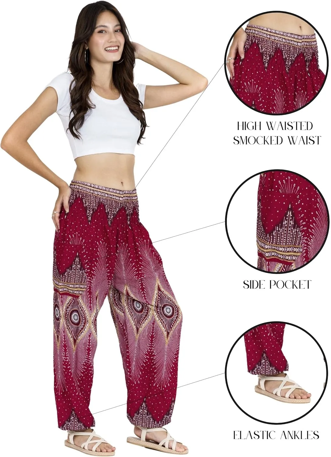 LOFBAZ Harem Yoga Pants for Women S-4XL Hippie Boho PJs Lounge Beach Print Plus