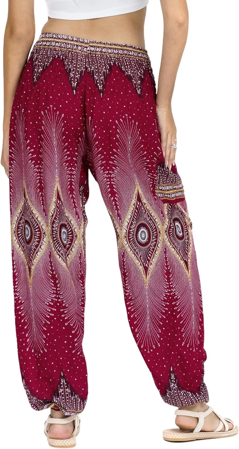 LOFBAZ Harem Yoga Pants for Women S-4XL Hippie Boho PJs Lounge Beach Print Plus