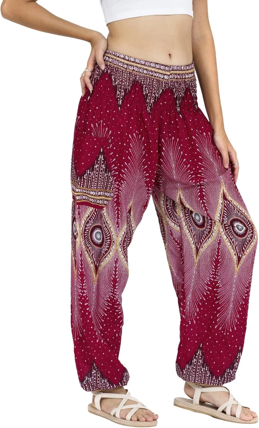 LOFBAZ Harem Yoga Pants for Women S-4XL Hippie Boho PJs Lounge Beach Print Plus