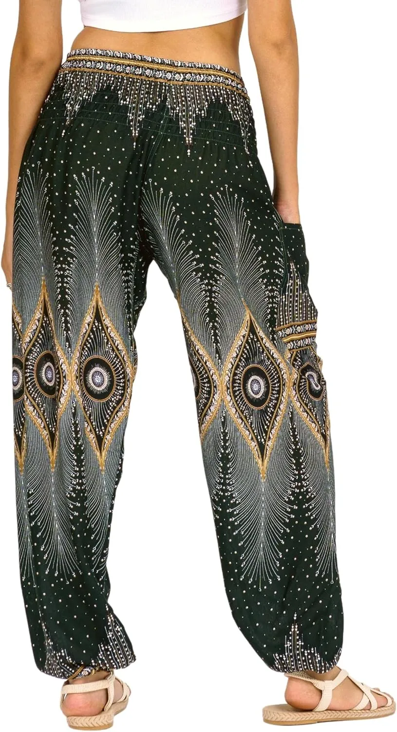 LOFBAZ Harem Yoga Pants for Women S-4XL Hippie Boho PJs Lounge Beach Print Plus