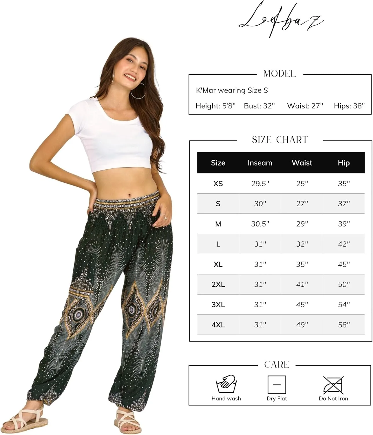 LOFBAZ Harem Yoga Pants for Women S-4XL Hippie Boho PJs Lounge Beach Print Plus