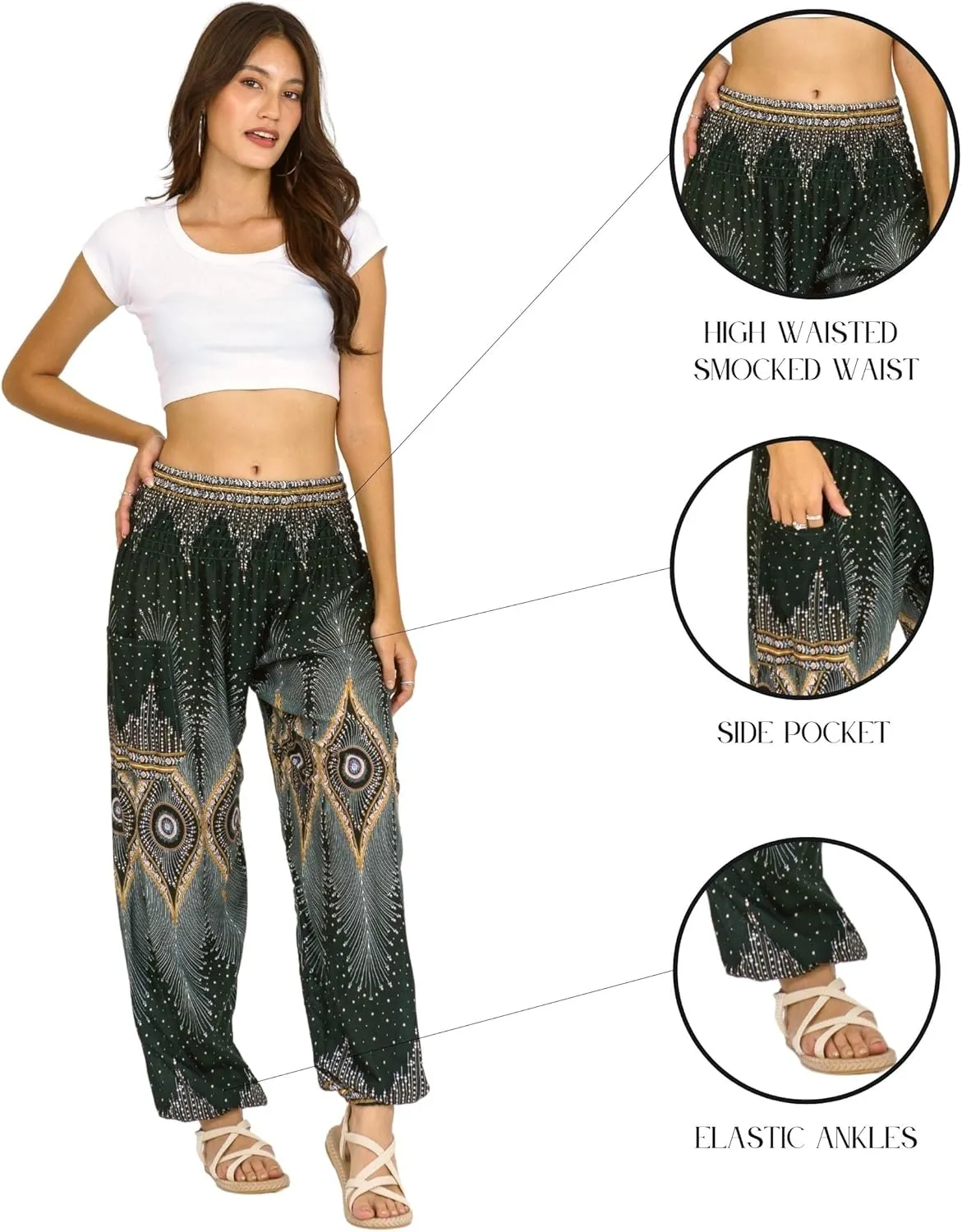 LOFBAZ Harem Yoga Pants for Women S-4XL Hippie Boho PJs Lounge Beach Print Plus
