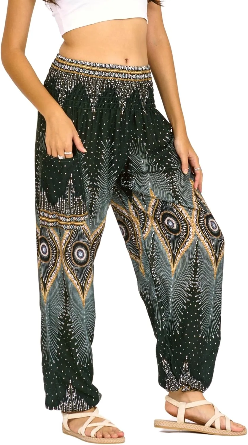 LOFBAZ Harem Yoga Pants for Women S-4XL Hippie Boho PJs Lounge Beach Print Plus